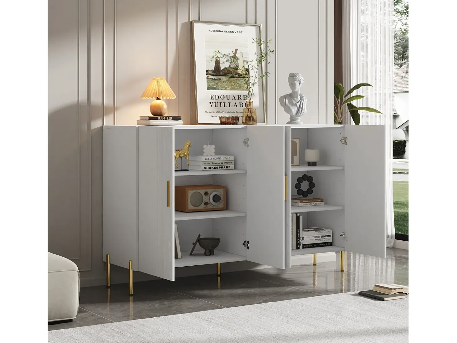 Aparador 160x35x100cm - 4 puertas - tablero de partículas - Blanco
