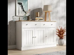 Aparador 120x36x80,5cm - Mueble de salón con textura grabada, mecanismo push-open - Blanco