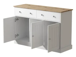 Aparador 120x36x80,5cm - Mueble de salón con textura grabada, mecanismo push-open - Blanco