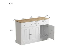 Aparador 120x36x80,5cm - Mueble de salón con textura grabada, mecanismo push-open - Blanco