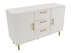 Aparador 120x40x75,5cm con 3 cajones y 2 puertas, patas y tiradores dorados, cuerpo blanco