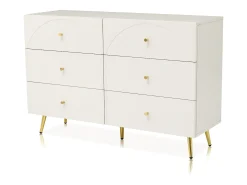 Aparador 120x40x85cm con 6 cajones, patas y tiradores dorados, cuerpo crema