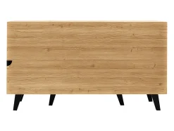 Aparador 140x41x78,5cm con 3 puertas y LED, en chapa imitación madera, natural y negro