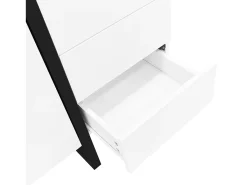 Aparador 150x40x80cm con 3 puertas y 4 cajones, cuerpo en lacado blanco brillo y negro.