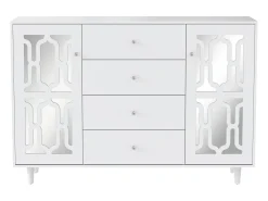 Aparador 147,5x40x102cm, con 2 puertas y 4 cajones, puerta con cristal para salón, comedor, color blanco