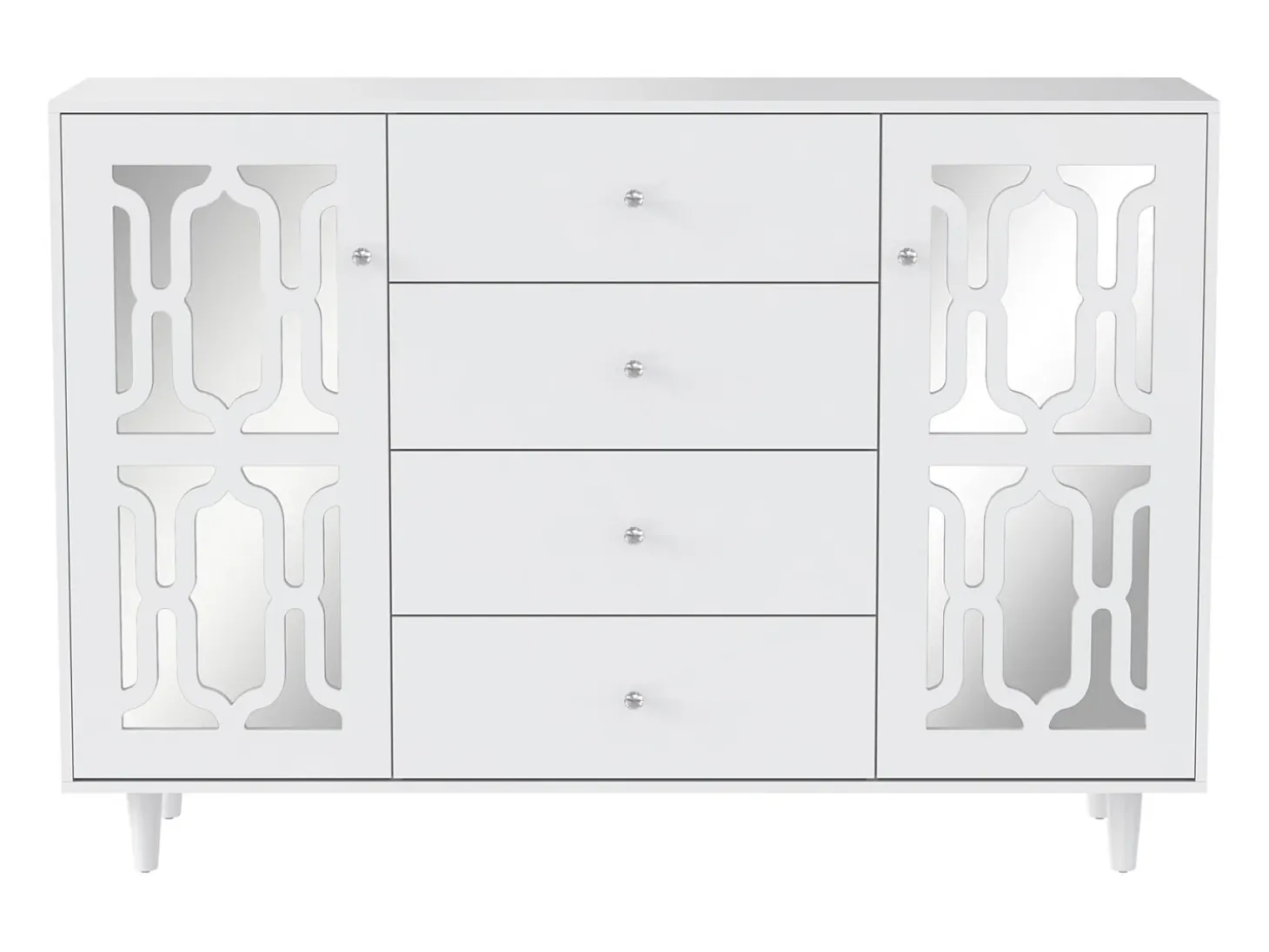 Aparador 147,5x40x102cm, con 2 puertas y 4 cajones, puerta con cristal para salón, comedor, color blanco