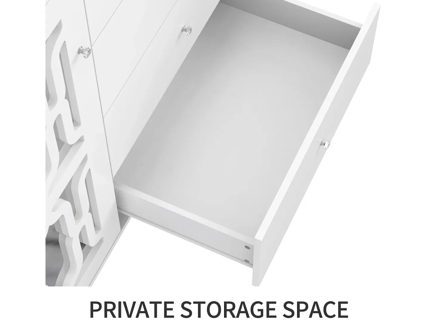 Aparador 147,5x40x102cm, con 2 puertas y 4 cajones, puerta con cristal para salón, comedor, color blanco