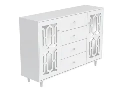 Aparador 147,5x40x102cm, con 2 puertas y 4 cajones, puerta con cristal para salón, comedor, color blanco