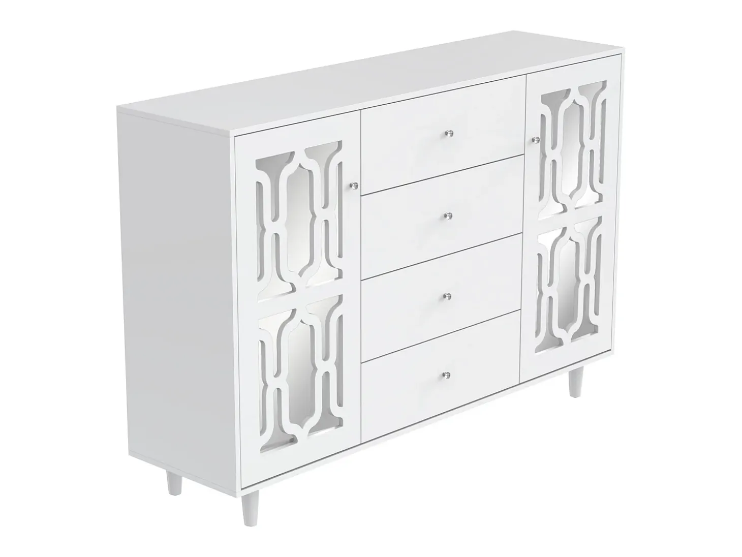 Aparador 147,5x40x102cm, con 2 puertas y 4 cajones, puerta con cristal para salón, comedor, color blanco