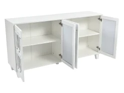 Aparador 160x40x84cm con 4 puertas con espejo, cuerpo lacado en blanco