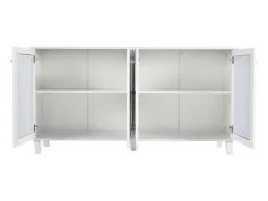 Aparador 160x40x84cm con 4 puertas con espejo, cuerpo lacado en blanco
