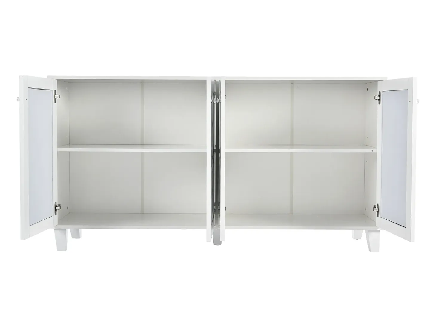 Aparador 160x40x84cm con 4 puertas con espejo, cuerpo lacado en blanco