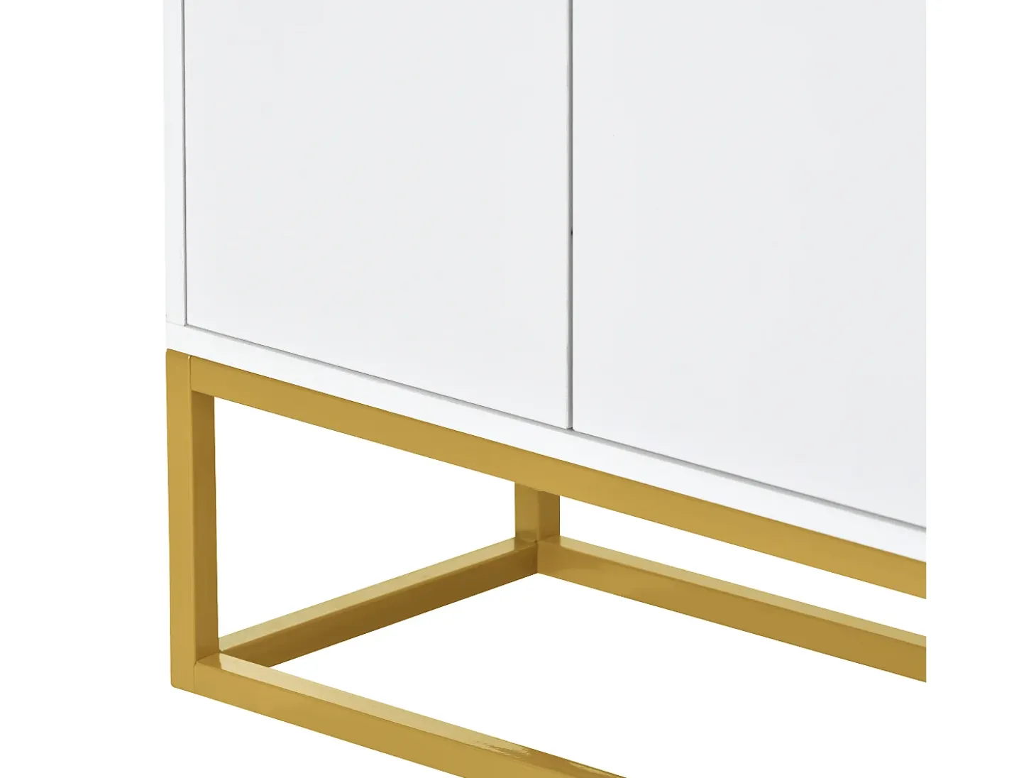 Aparador 120x30x80cm con 4 puertas sin tiradores, patas de metal dorado, cuerpo blanco