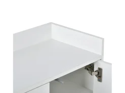 Aparador 120x30x80cm con 4 puertas sin tiradores, patas de metal dorado, cuerpo blanco