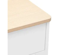 Aparador 120x37x80cm con 4 puertas y 2 cajones, blanco, tapa acabado madera natural