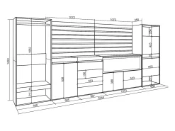 Aparador, 334x35x145cm, Dormitorio, habitación, Chimenea eléctrica XXL, Cómoda, Cajonera, Zapatero, Vestidor abierto, Blanco