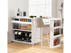 Aparador/bar extensible giratorio - 120 x 50 x 95,5 cm - con puerta + estantes + LED + 2 cajones - MDF - blanco