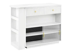 Aparador/bar extensible giratorio - 120 x 50 x 95,5 cm - con puerta + estantes + LED + 2 cajones - MDF - blanco