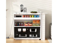Aparador/bar extensible giratorio - 120 x 50 x 95,5 cm - con puerta + estantes + LED + 2 cajones - MDF - blanco
