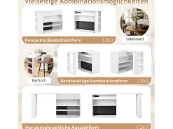Aparador/bar extensible giratorio - 120 x 50 x 95,5 cm - con puerta + estantes + LED + 2 cajones - MDF - blanco