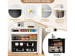 Aparador/bar extensible giratorio - 120 x 50 x 95,5 cm - con puerta + estantes + LED + 2 cajones - MDF - blanco