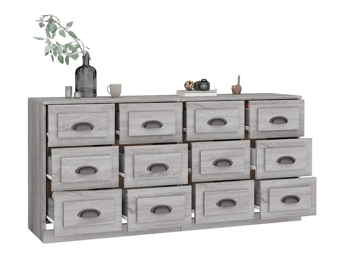 Aparadores 2 piezas madera contrachapada gris Sonoma