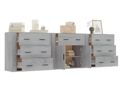 Aparadores 3 piezas madera contrachapada gris Sonoma