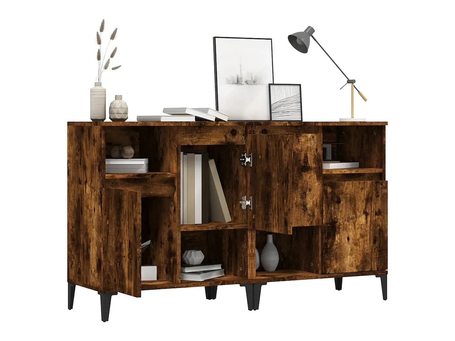 Aparadores 2 uds madera contrachapada roble ahumado 60x35x70 cm ES37490