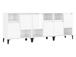 Aparadores 3 uds madera contrachapada blanco brillo 60x35x70 cm