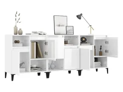 Aparadores 3 uds madera contrachapada blanco brillo 60x35x70 cm