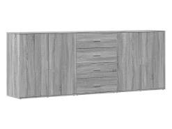 Aparadores 3 uds madera contrachapada gris Sonoma