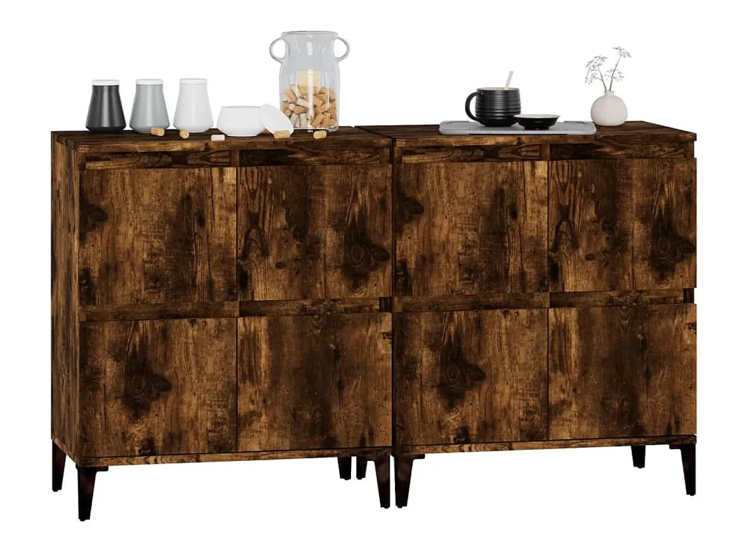 Aparadores 2 uds madera contrachapada roble ahumado 60x35x70 cm ES47411