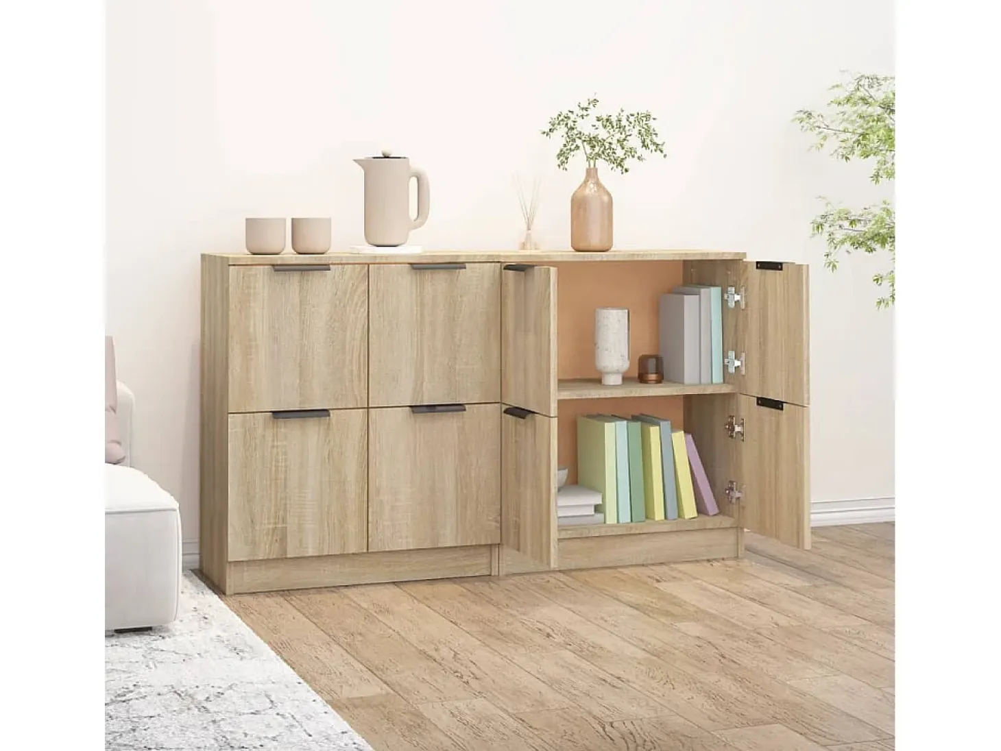 Aparadores 2 uds madera contrachapada roble Sonoma 60x30x70 cm ES84991