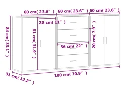 Aparadores 3 uds madera de ingeniería gris Sonoma 60x31x84 cm