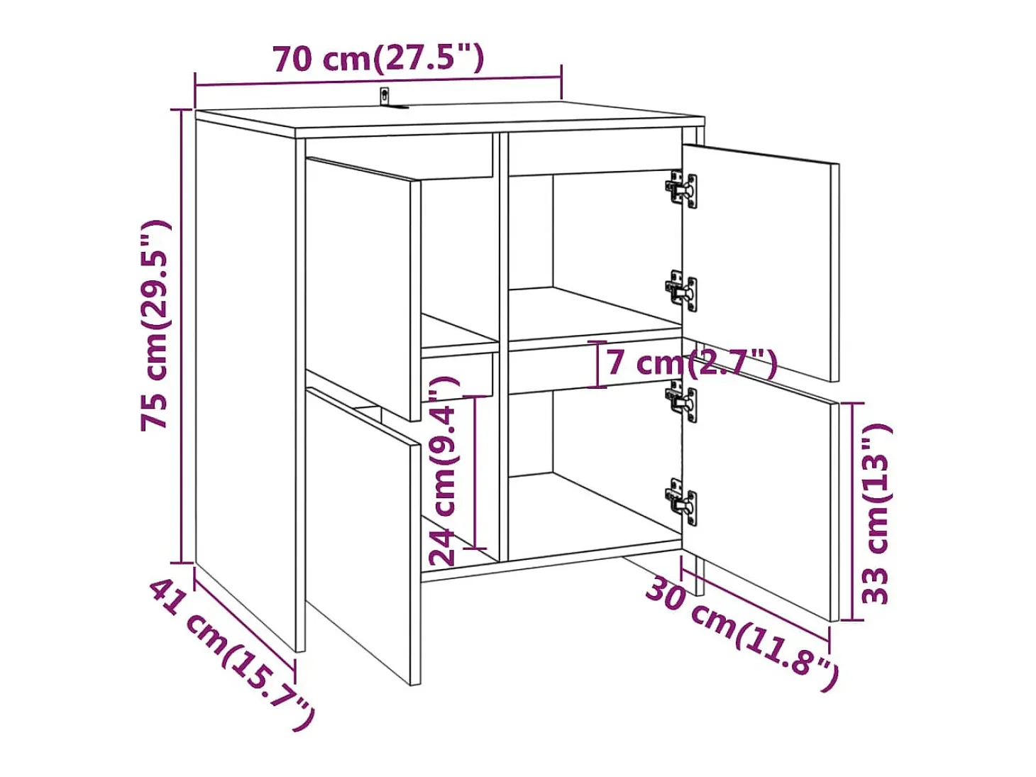 Aparadores 2 uds madera de ingeniería gris hormigón 70x41x75 cm