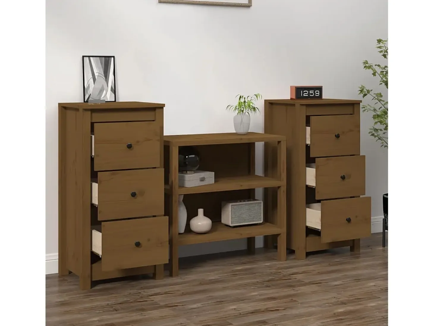 Aparadores 2 uds madera maciza de pino marrón miel 40x35x80 cm ES12407