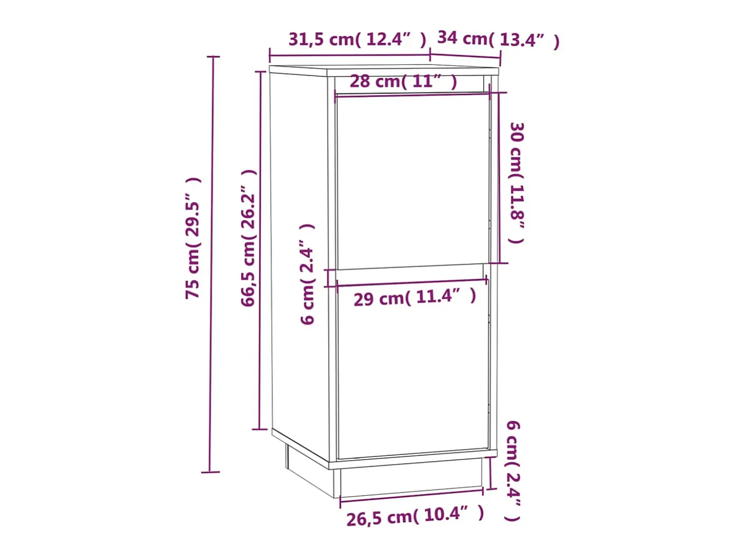 Aparadores 2 uds 31,5x34x75 cm Madera maciza de pino