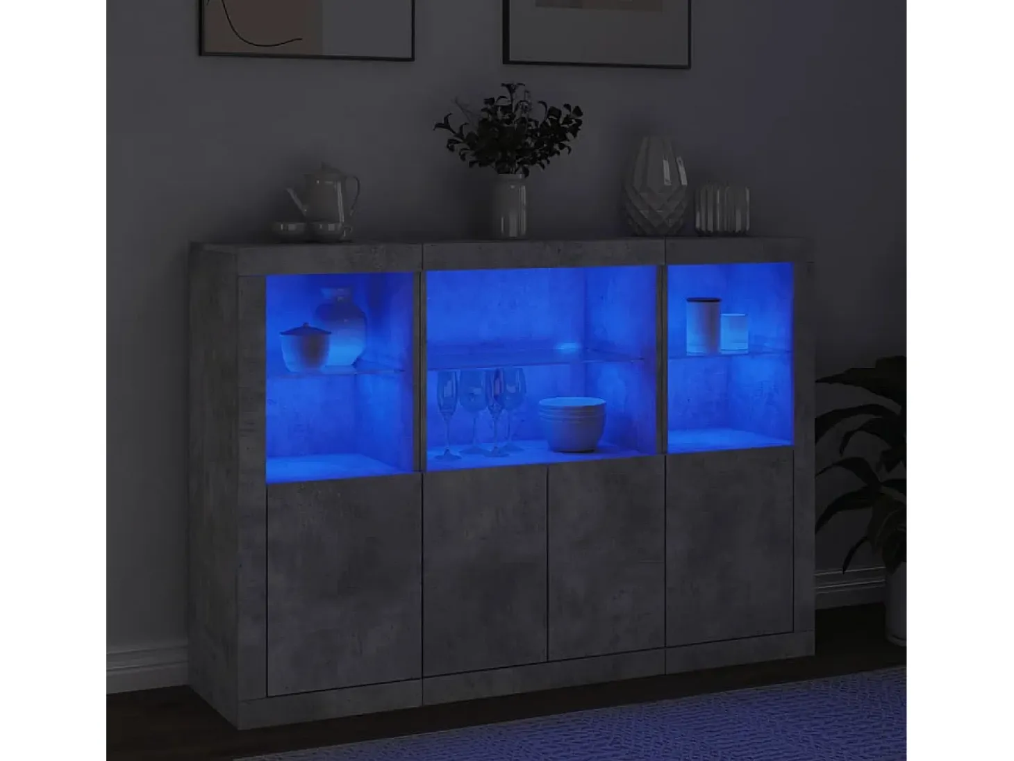 Aparadores con luces LED 3 piezas madera de ingeniería gris hormigón
