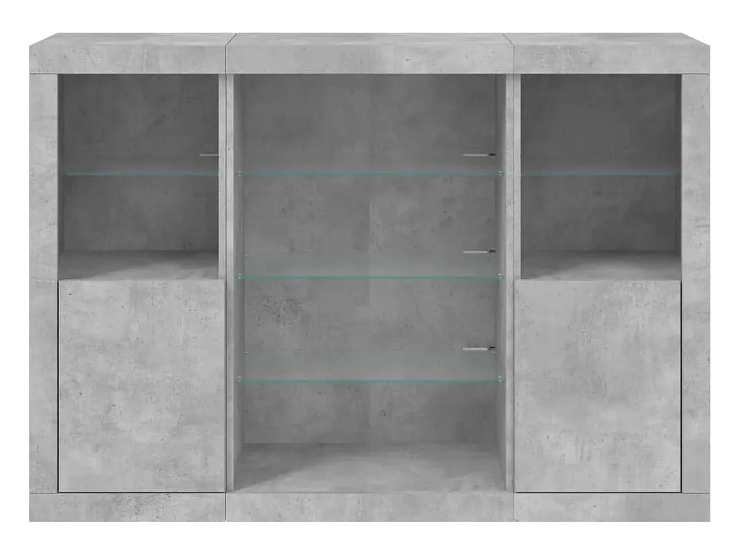 Aparadores con luces LED 3 piezas madera de ingeniería gris hormigón