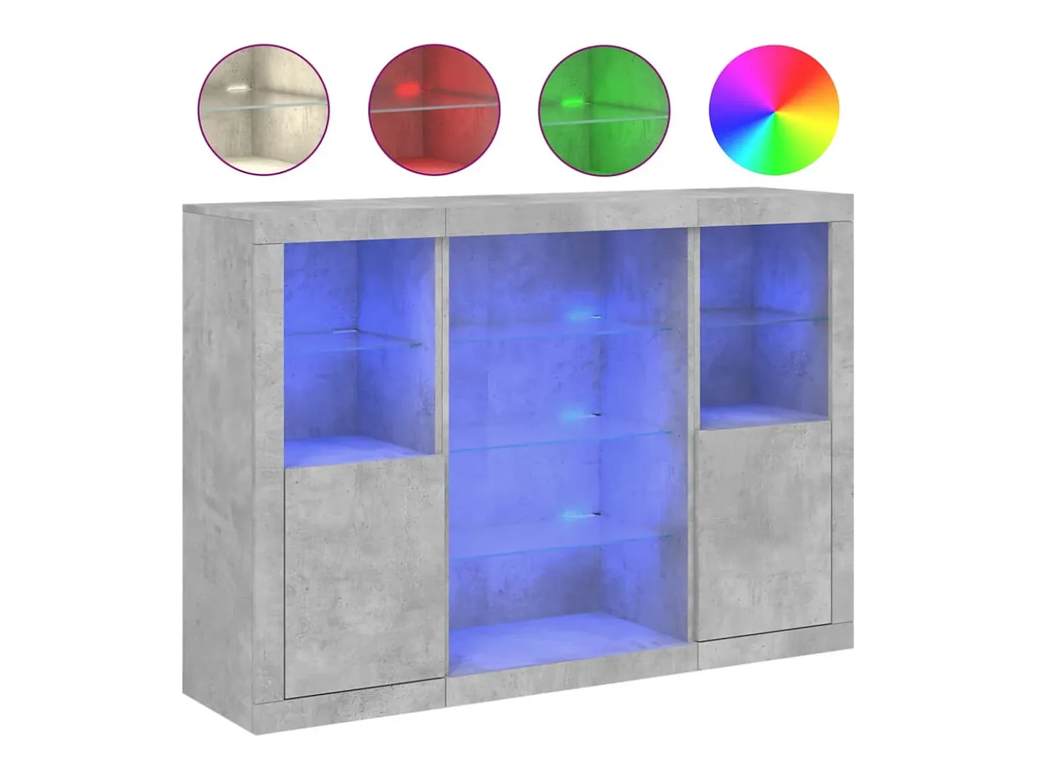 Aparadores con luces LED 3 piezas madera de ingeniería gris hormigón