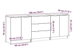 Aparadores de 3 piezas, roble hecho a mano, 60x30x70 cm, madera de ingeniería