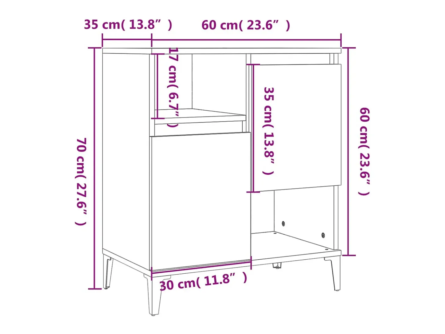 Aparadores de 3 piezas roble sonoma 60x35x70 cm madera de ingeniería