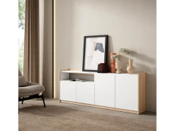 Aparadores para salón, 207x80x37 cm, 4 Puertas, Armario, zapatero, Blanco y roble soft