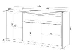 Aparadores para salón, 156x80x37 cm, 3 Puertas, Armario, zapatero, Negro y roble
