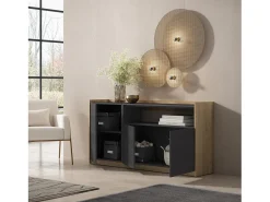 Aparadores para salón, 156x80x37 cm, 3 Puertas, Armario, zapatero, Negro y roble