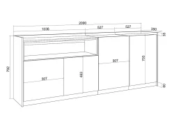 Aparadores para salón, 207x80x37 cm, 4 Puertas, Armario, zapatero, Negro y roble