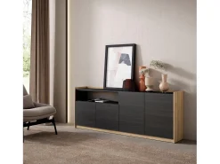 Aparadores para salón, 207x80x37 cm, 4 Puertas, Armario, zapatero, Negro y roble