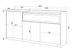 Aparadores para salón, 156x80x37 cm, 3 Puertas, Chimenea eléctrica, Negro y roble