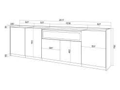 Aparadores para salón, 260x80x37 cm, 5 Puertas, Chimenea eléctrica, Negro y roble
