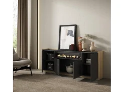 Aparadores para salón, 207x80x37 cm, 4 Puertas, Chimenea eléctrica, Negro y roble